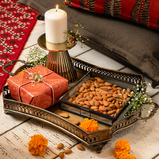 Gulnaar Brass Tray - Peacock Life by Shabnam Gupta