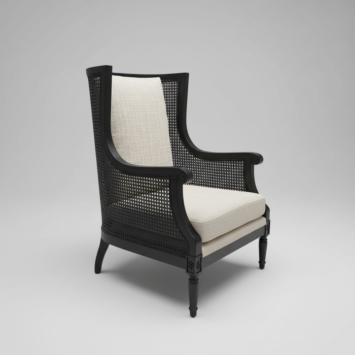 Cane Wingback Chair – Black & Ivory Accent