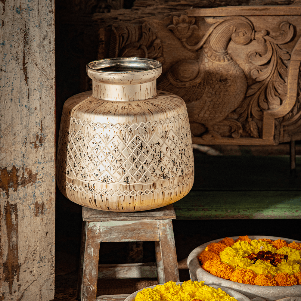 Pewter Finish Kalash Vase