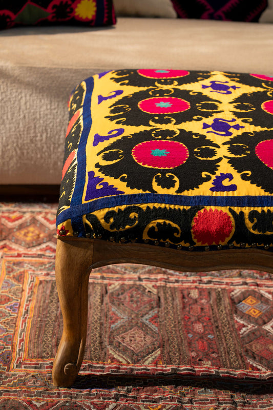 Suzani Ottoman - Yellow