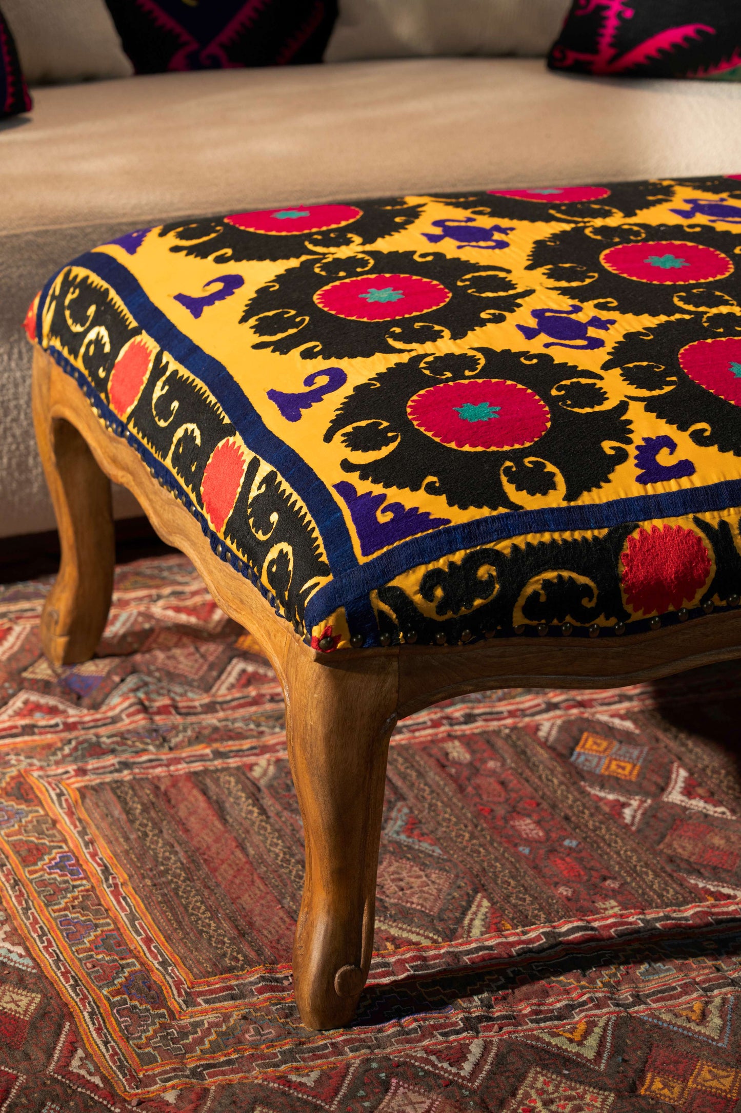 Suzani Ottoman - Yellow