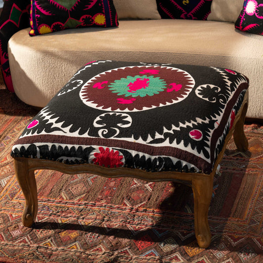 Suzani Ottoman - Black