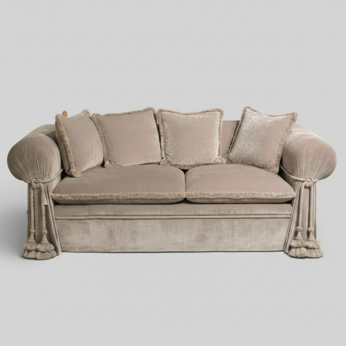 Rose Cord Sofa — Velvet Tassel Lounge, made to order by Peacock Life