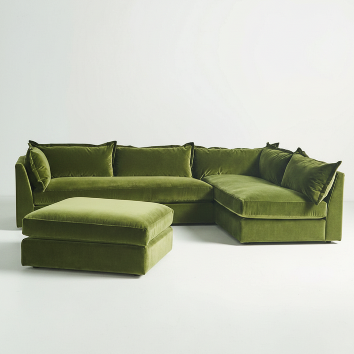 Velvet Sectional — Olive Green L-Shape, made to order by Peacock Life