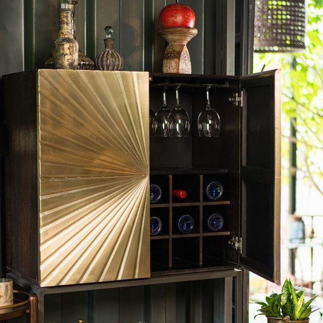 Sunburst Bar Cabinet (Brass) - Peacock Life by Shabnam Gupta