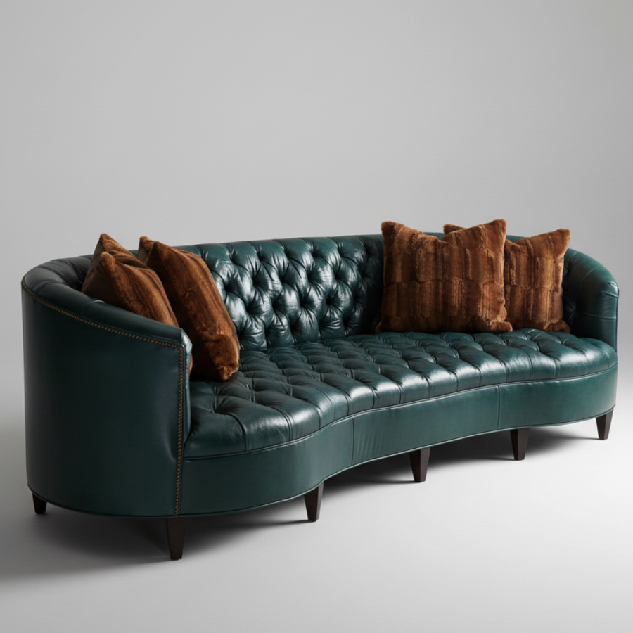 Sapphire Tuck — Curved Velvet Sofa, made to order by Peacock Life — view 2