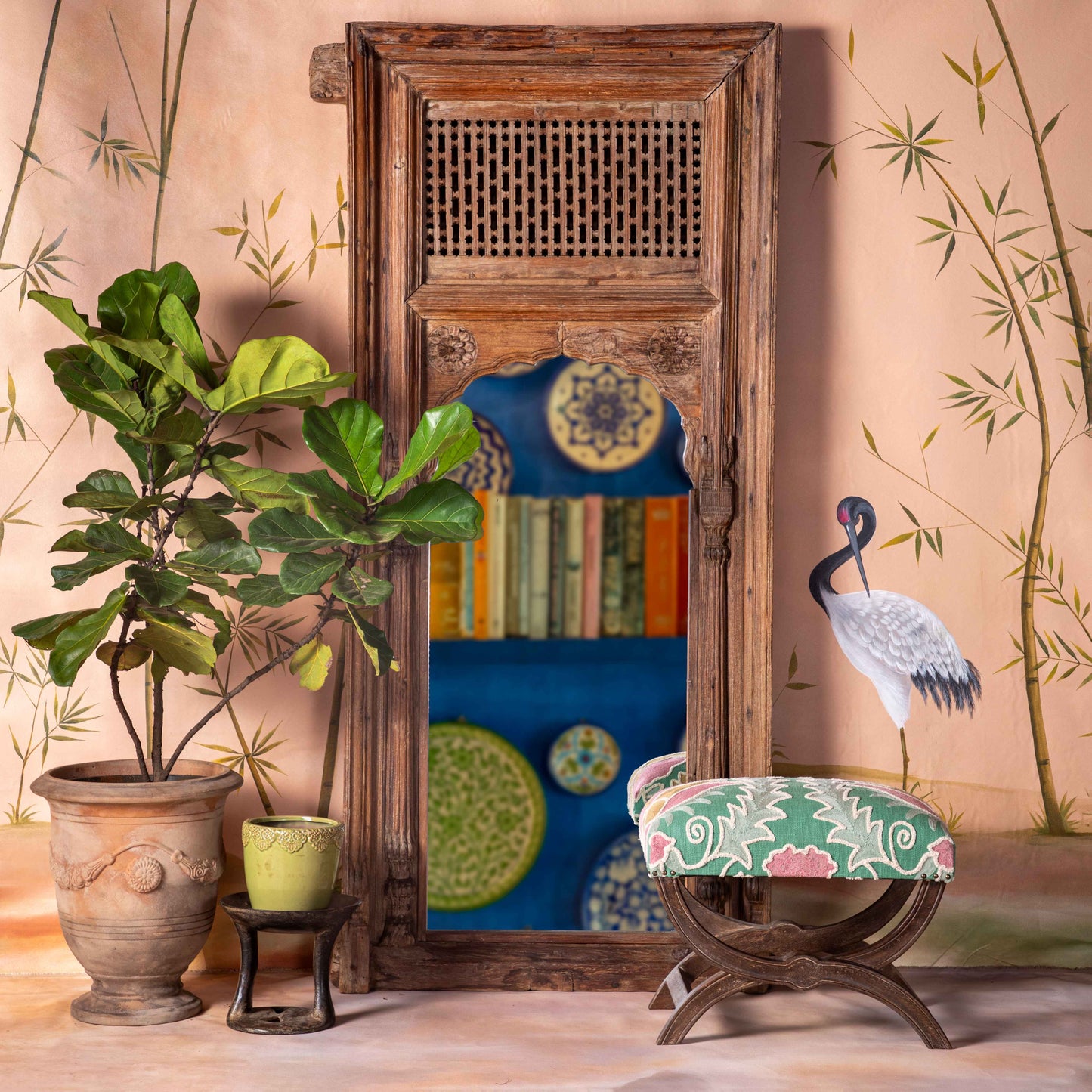 Floral Stool Table - Green