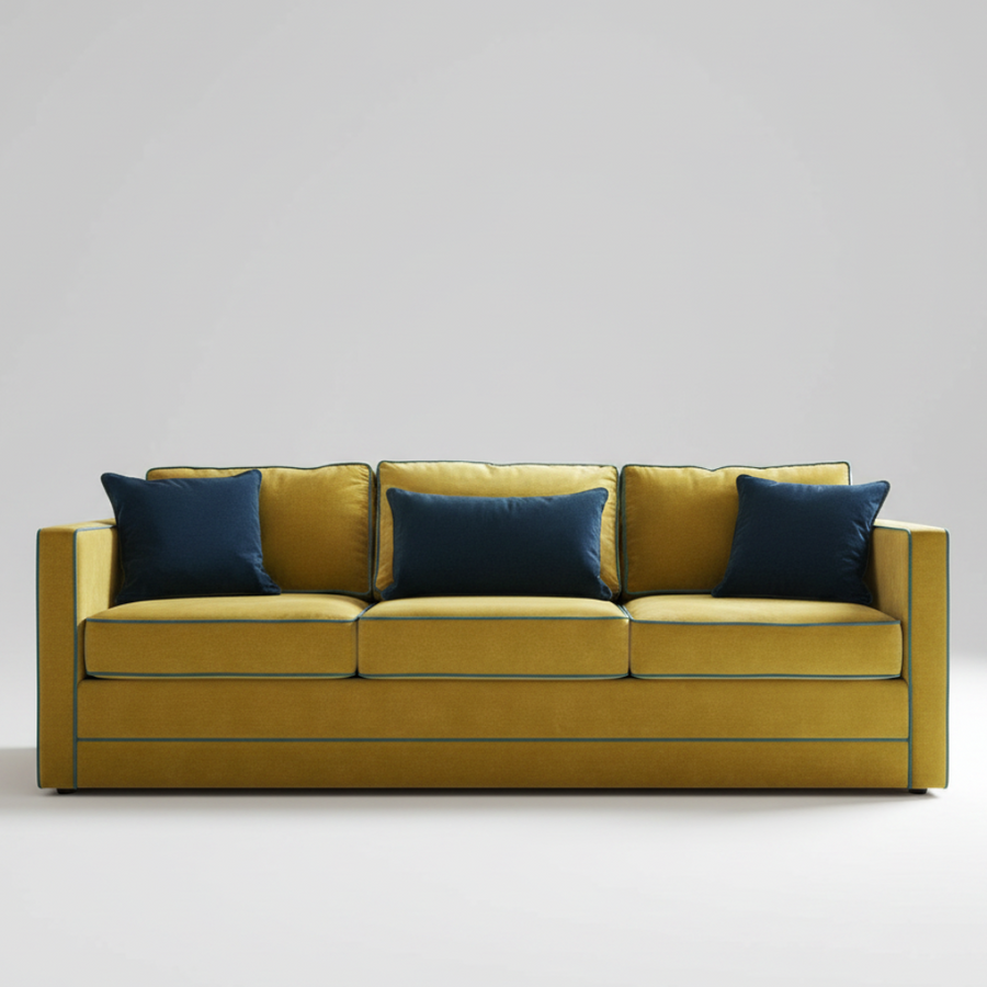 Piped Sofa — Mustard Contrast Trim, made to order by Peacock Life