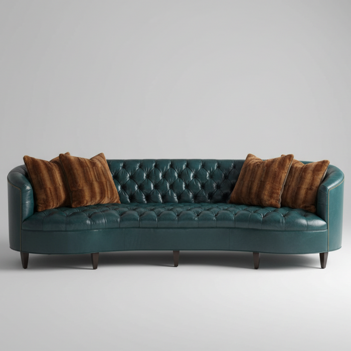 Sapphire Tuck — Curved Velvet Sofa, made to order by Peacock Life