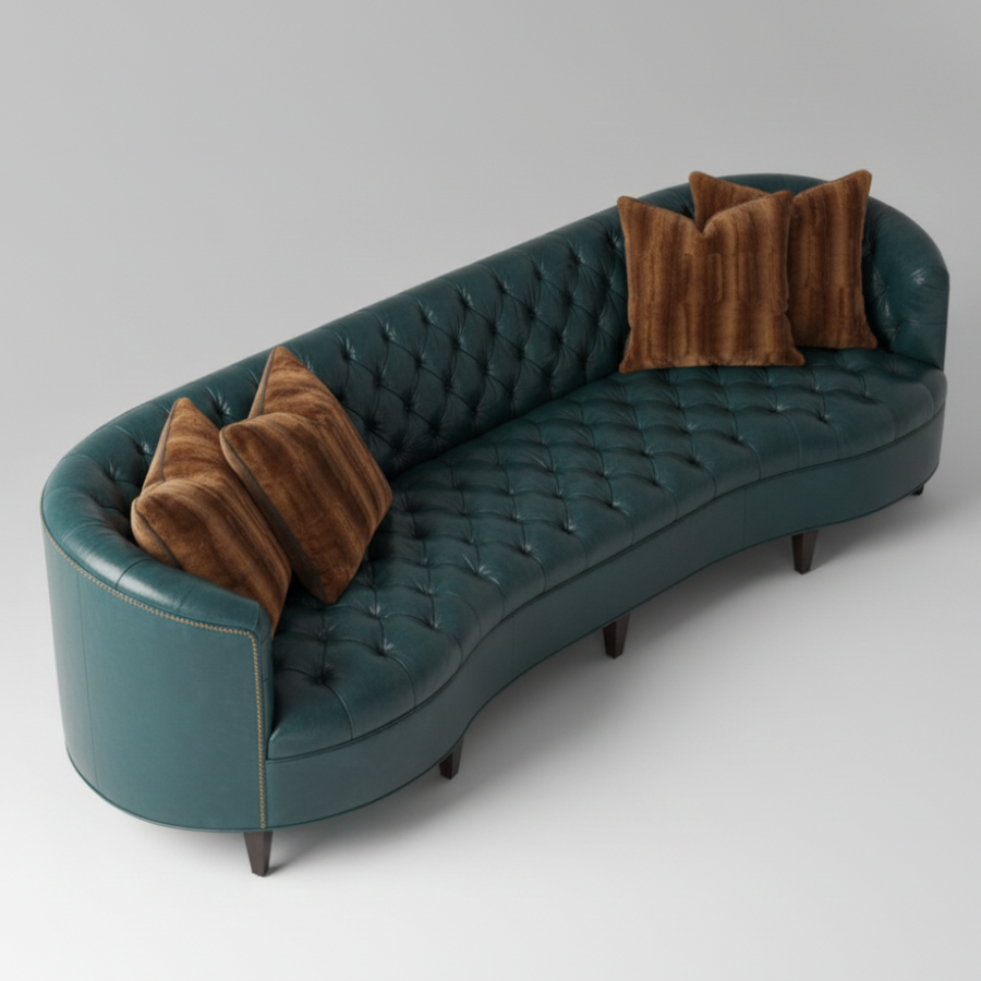 Sapphire Tuck — Curved Velvet Sofa, made to order by Peacock Life — view 4