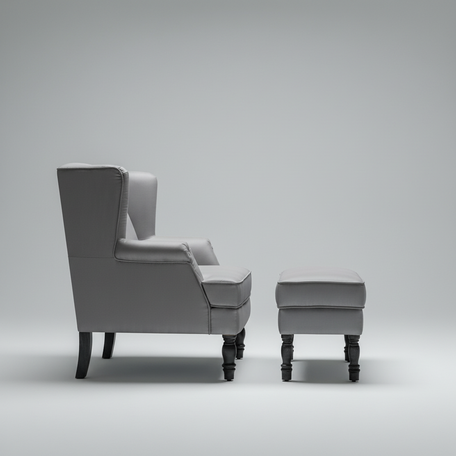 Bessie Chair with Stool – side profile