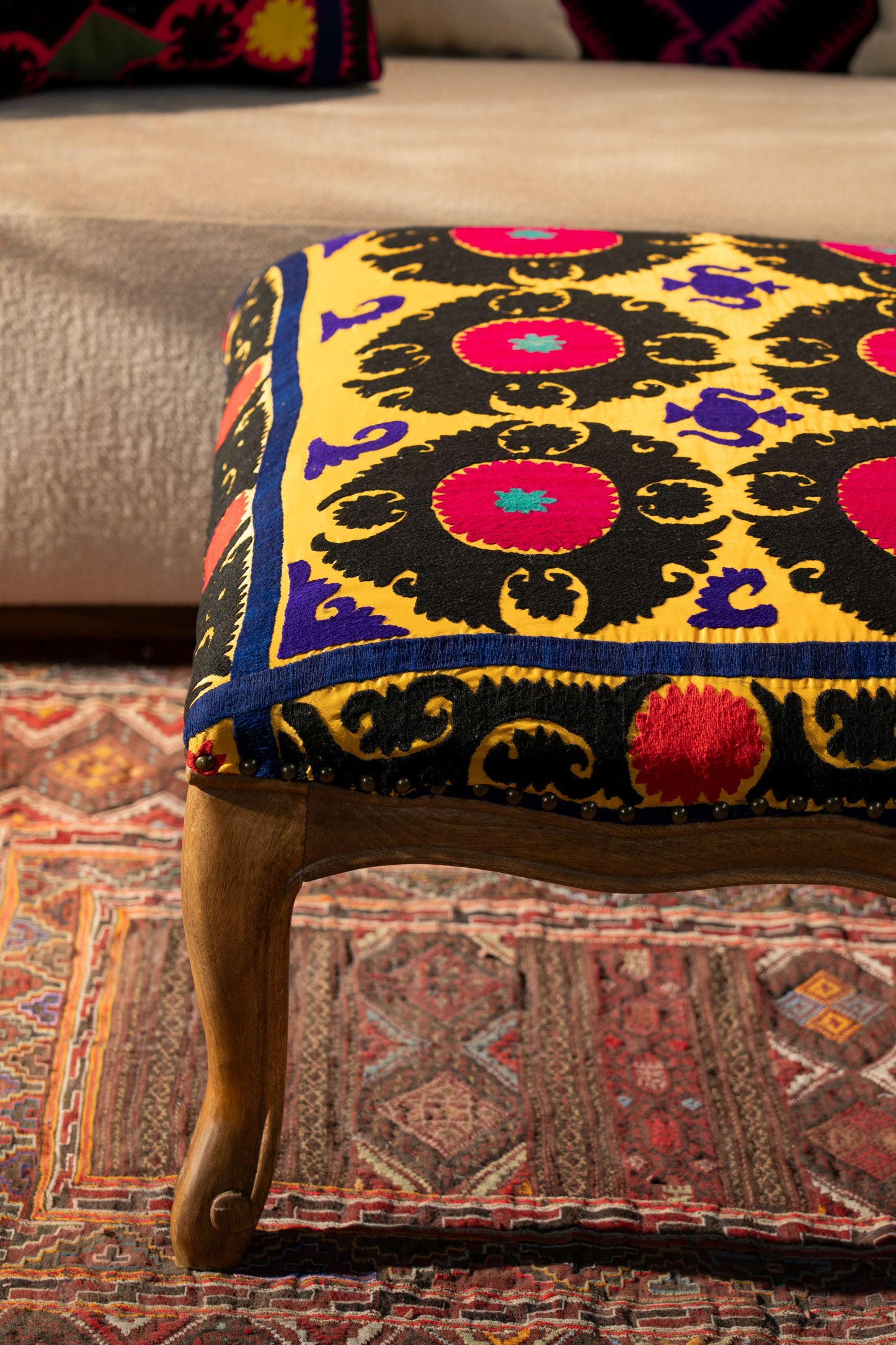 Suzani Ottoman - Yellow