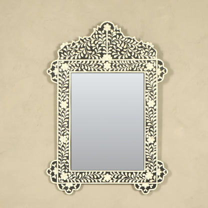 Floral Bone Inlay Mirror - Black
