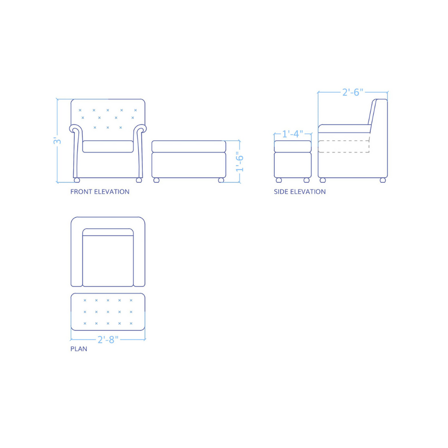 Marina Chair with Stool – side profile