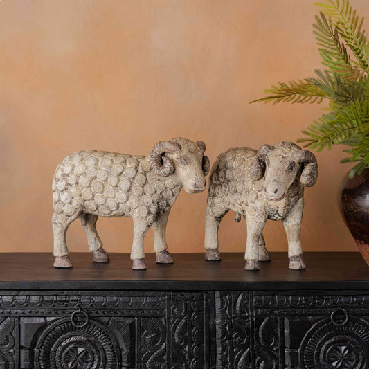 Woolly Wooden Sheep Décor