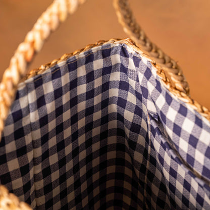Gingham Rattan Picnic Basket