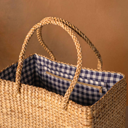 Gingham Rattan Picnic Basket