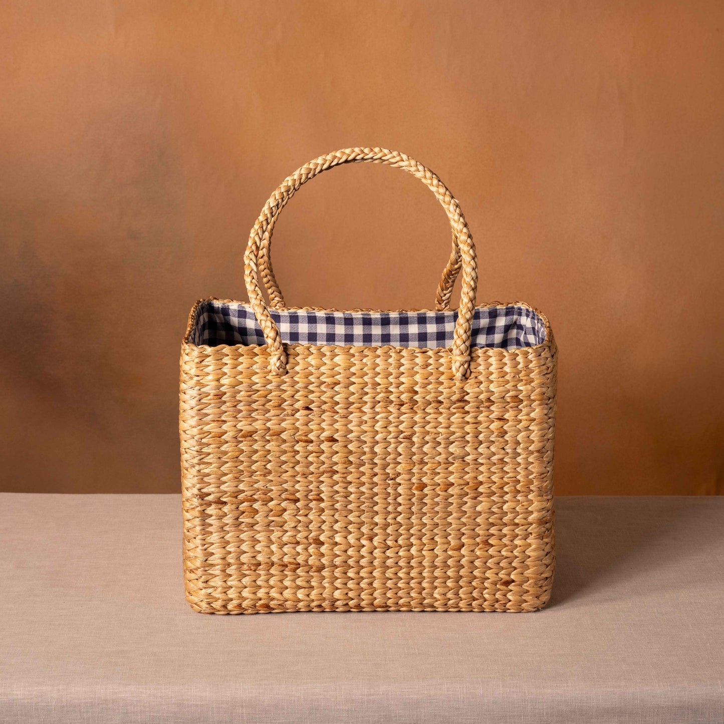 Gingham Rattan Picnic Basket