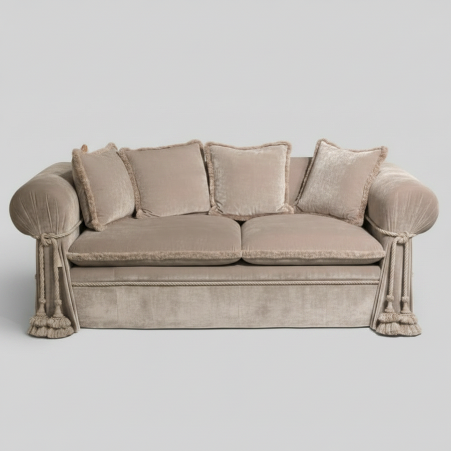 Rose Cord Sofa — Velvet Tassel Lounge, made to order by Peacock Life
