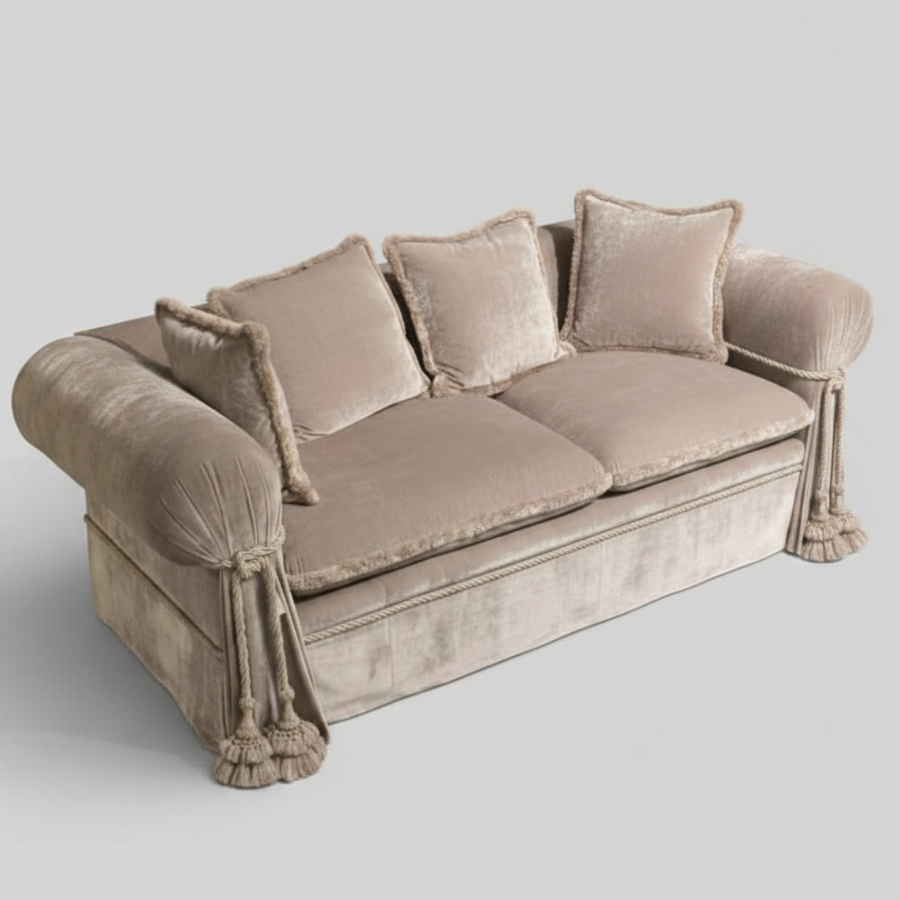Rose Cord Sofa — Velvet Tassel Lounge, made to order by Peacock Life — view 4