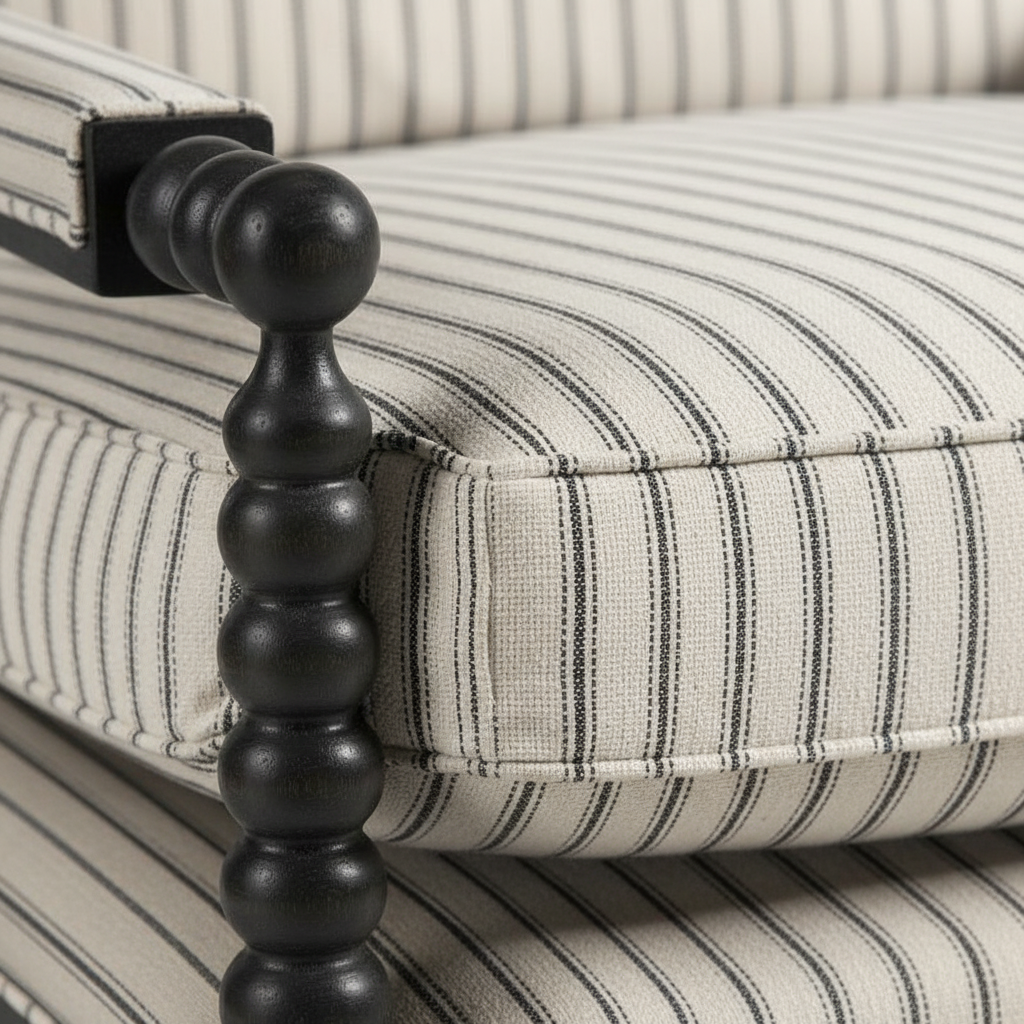 Ticking Bobbin Chair – styled in a room setting
