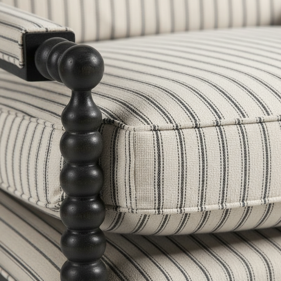 Ticking Bobbin Chair – styled in a room setting
