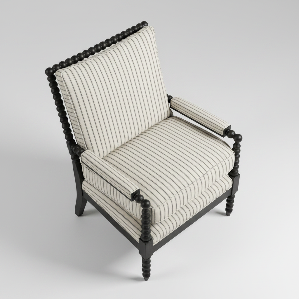 Ticking Bobbin Chair – side profile