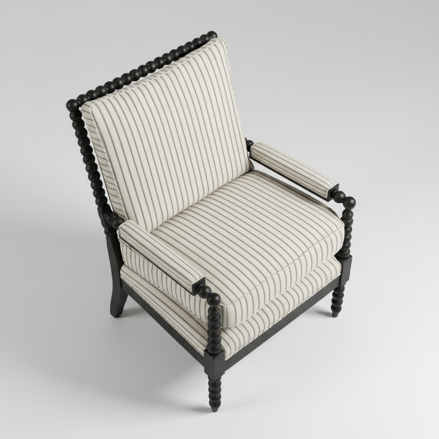 Ticking Bobbin Chair – side profile