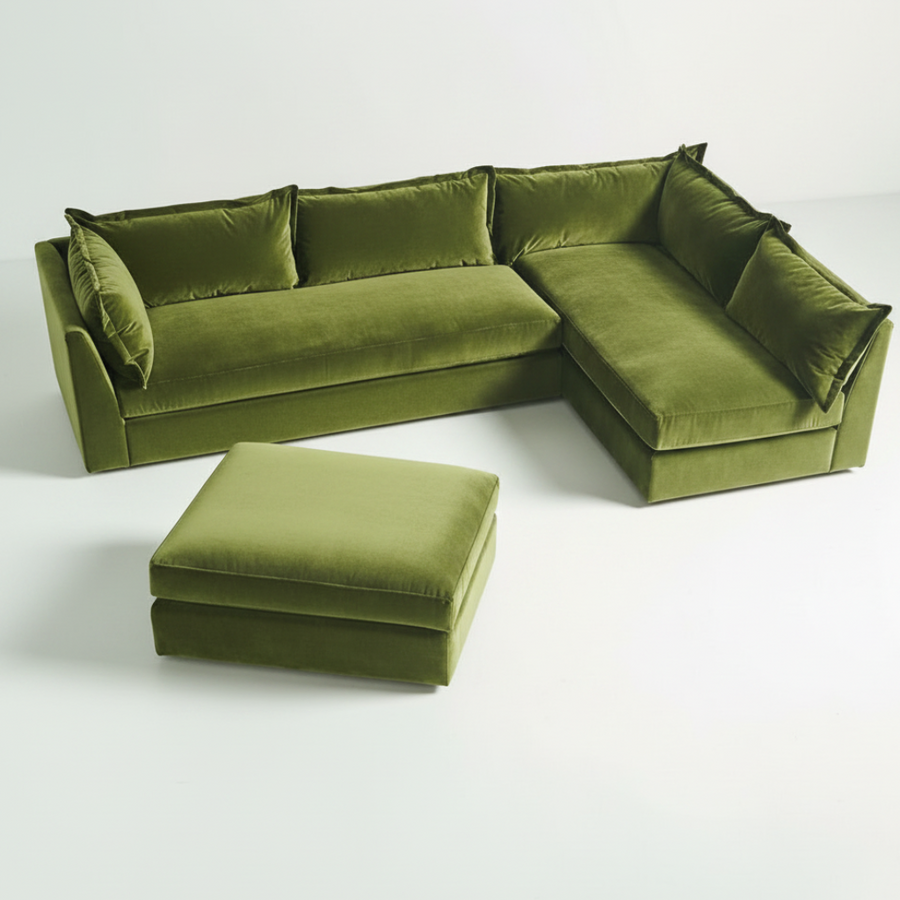 Velvet Sectional — Olive Green L-Shape, made to order by Peacock Life — view 3