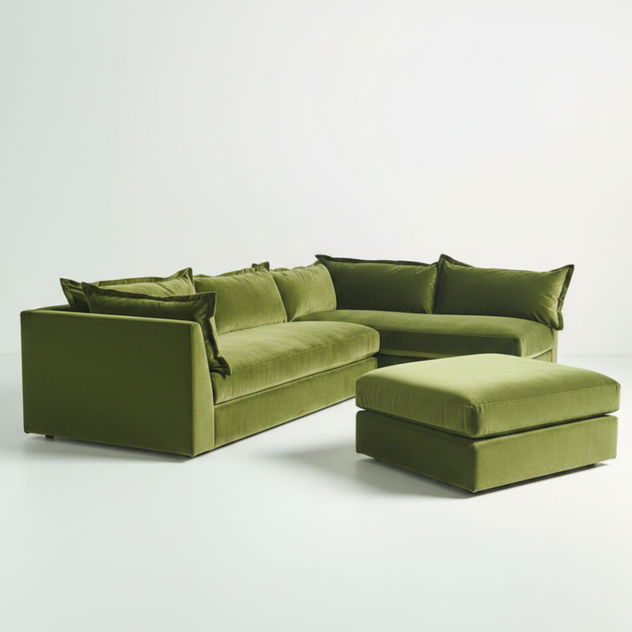 Velvet Sectional — Olive Green L-Shape, made to order by Peacock Life — view 4