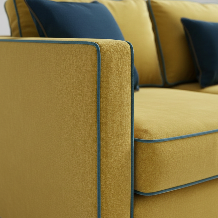Piped Sofa — Mustard Contrast Trim, made to order by Peacock Life — view 2