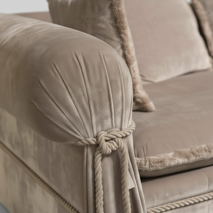 Rose Cord Sofa — Velvet Tassel Lounge, made to order by Peacock Life — view 2