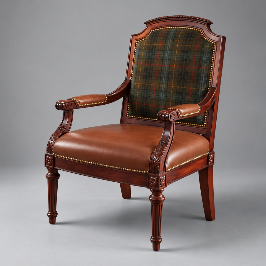 Highland Carver Chair – Carved Tartan Armchair
