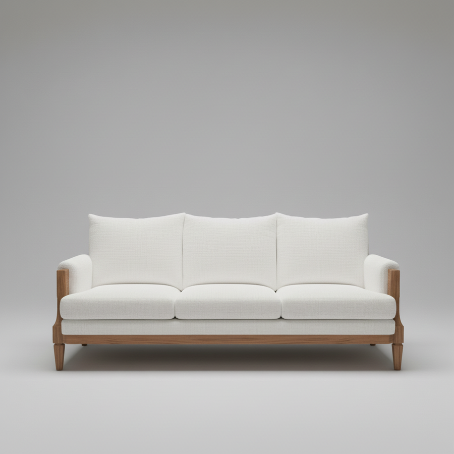 Oasis Sofa — Exposed Teak Frame, made to order by Peacock Life