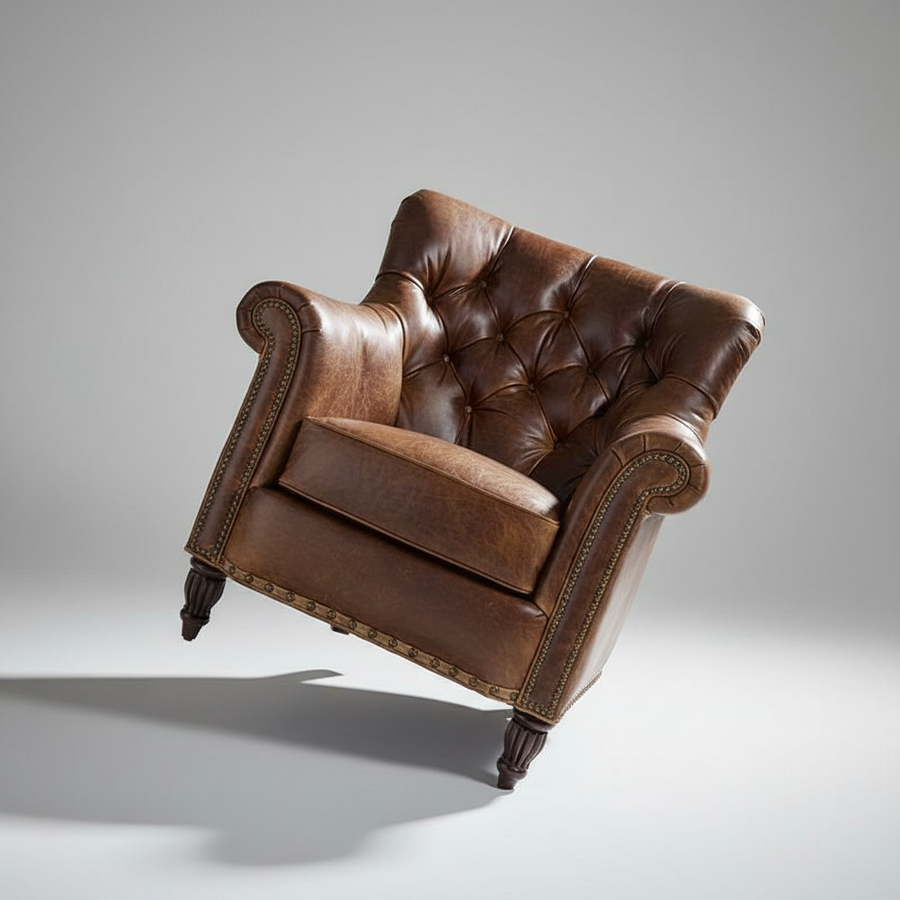 Kensington Leather Armchair – styled in a room setting