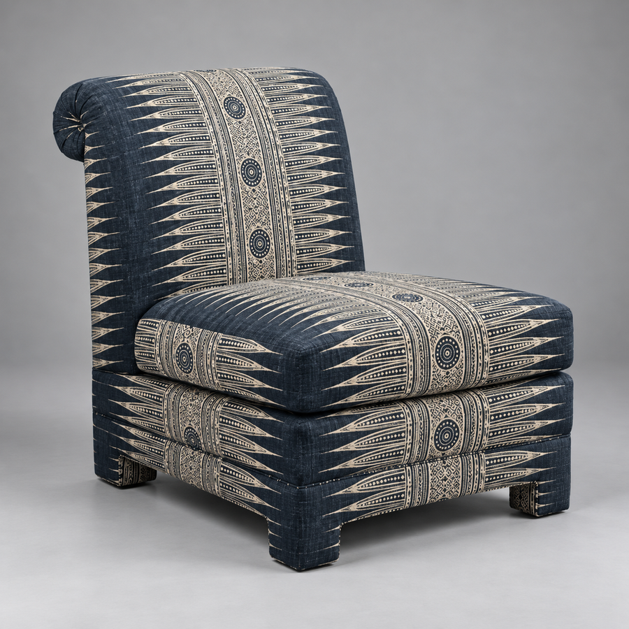 Indigo Slipper Chair – Ikat Print Armless Accent Chair