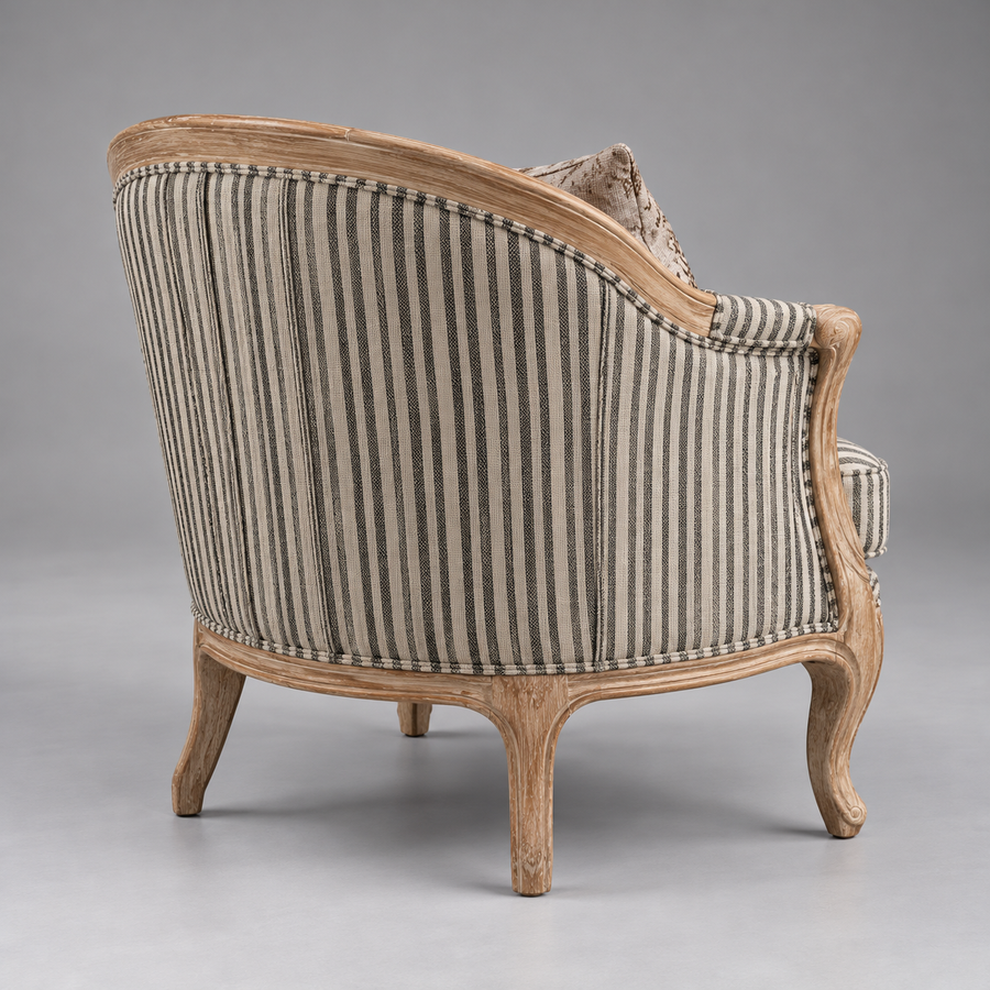 Lyon Bergère Chair – rear view showing striped barrel back