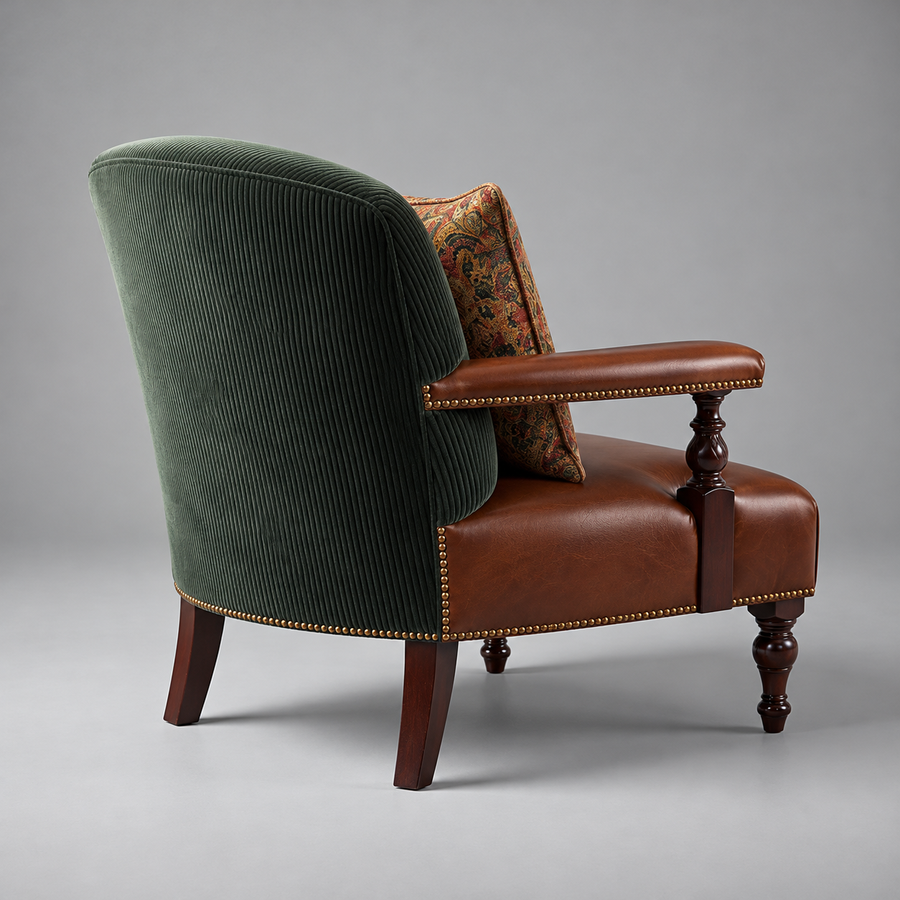 Oxford Club Chair – rear view showing corduroy back
