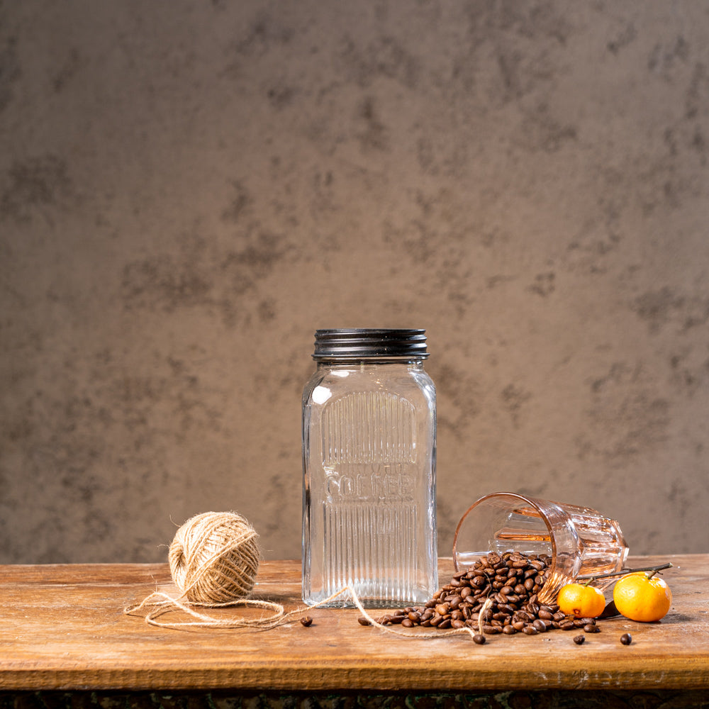 Fluted Glass Coffee Jar - Peacock Life by Shabnam Gupta