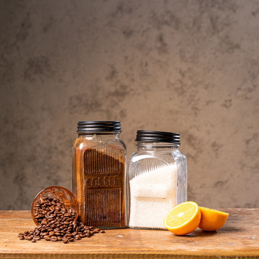 Fluted Glass Coffee Jar - Peacock Life by Shabnam Gupta