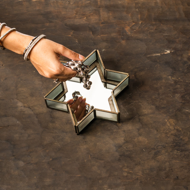 Star Tray With Mirror Base - Peacock Life by Shabnam Gupta